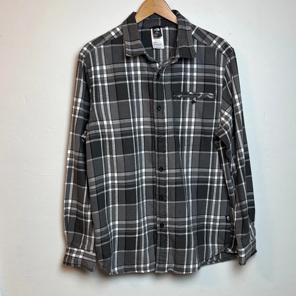 The North Face Arroyo Men's Large Long-Sleeve Flannel Shirt Gray‎ Plaid